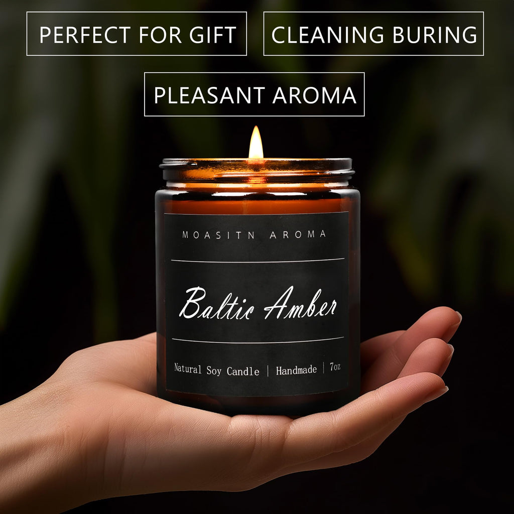 MOASITN Baltic Amber Scented Candles – Natural Soy Aromatherapy Jar Candle 7oz