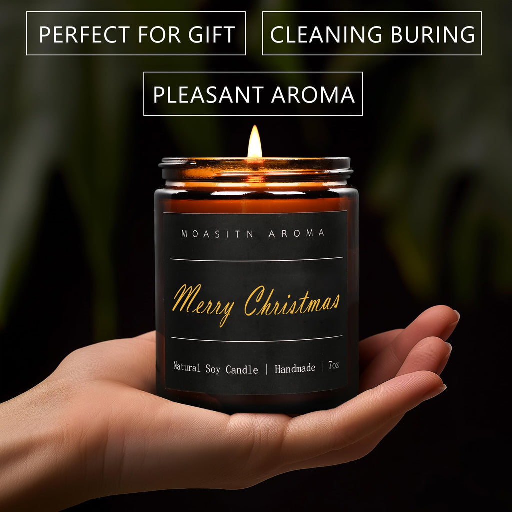 MOASITN Merry Christmas Scented Candles for Home|Cardamom,Cinnamon,Orange Scented Natural Soy Candle|Women,Men Jar Candel for Christmas,Winter,Relaxing|Longlasting Aromatherapy Candle|7oz