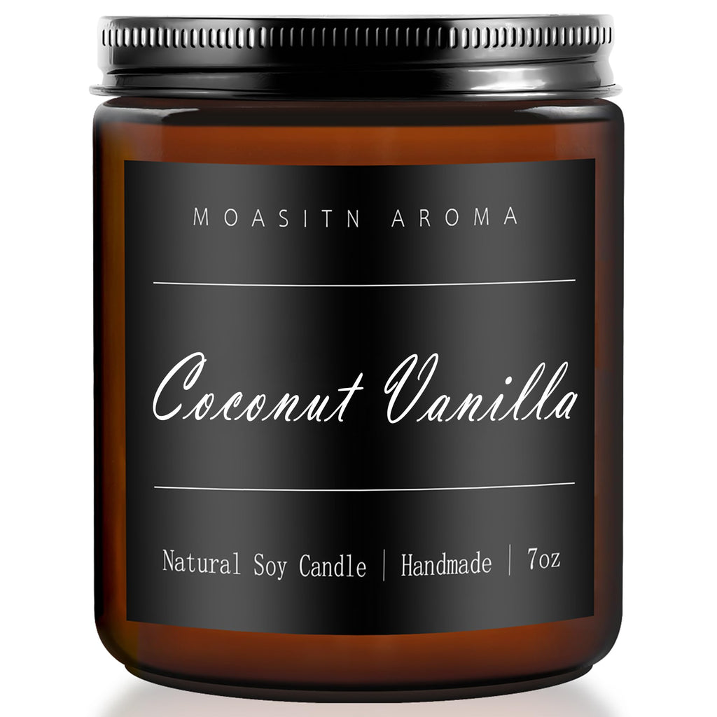 MOASITN Coconut Vanilla Heavenly Scented Candle 7oz | Natural Soy Aromatherapy Jar Candle | Handmade Gift