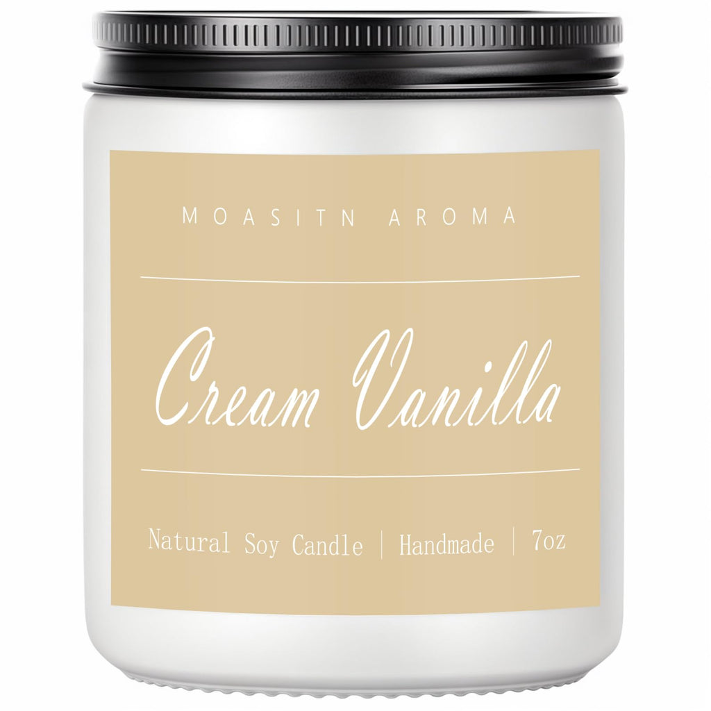 MOASITN Cream Vanilla Scented Candle - Natural Soy Aromatherapy Candle, Handmade 7oz Jar Gift for Women & Men