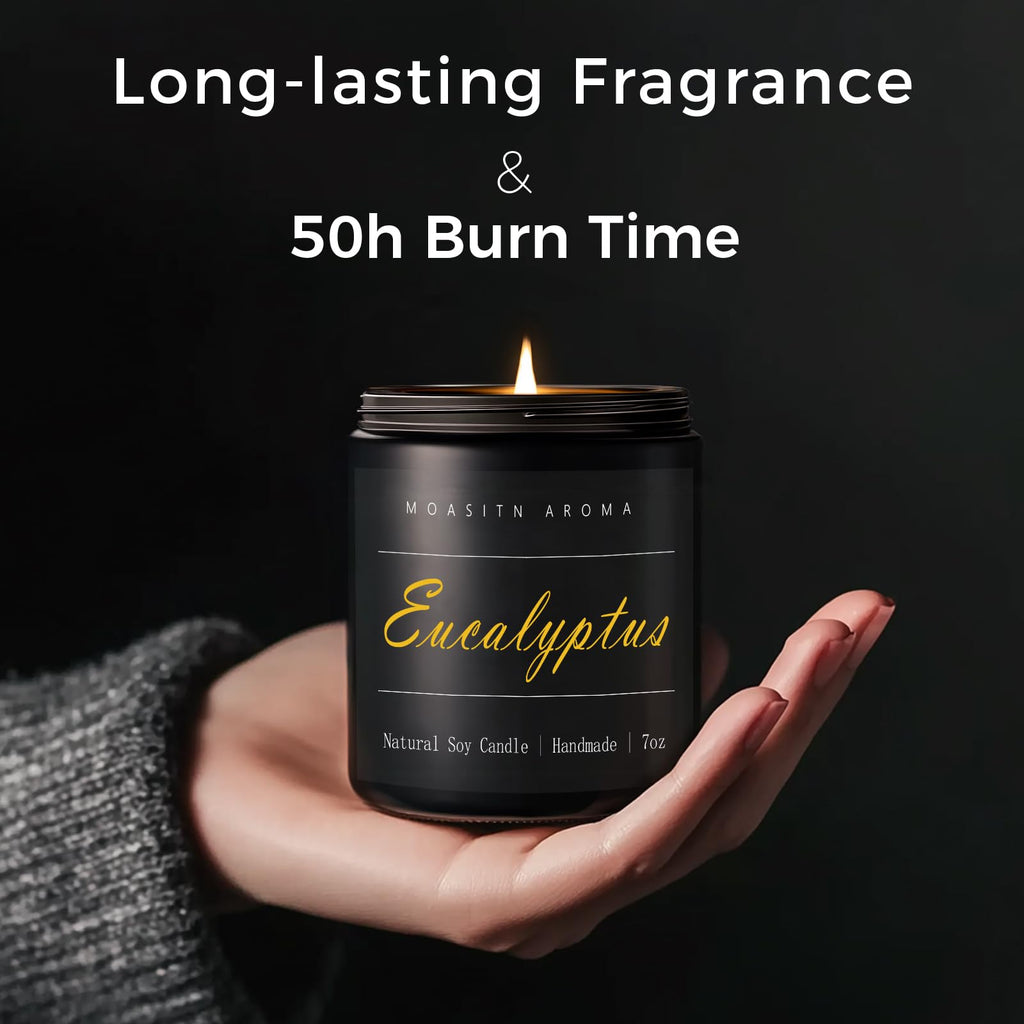 MOASITN Eucalyptus Natural Soy Candle – Mint, Eucalyptus & Basil Heavenly Scented Candle for Home Aromatherapy | Handmade, Long-Lasting, Clean Burn | Gift for Women & Men | 7oz