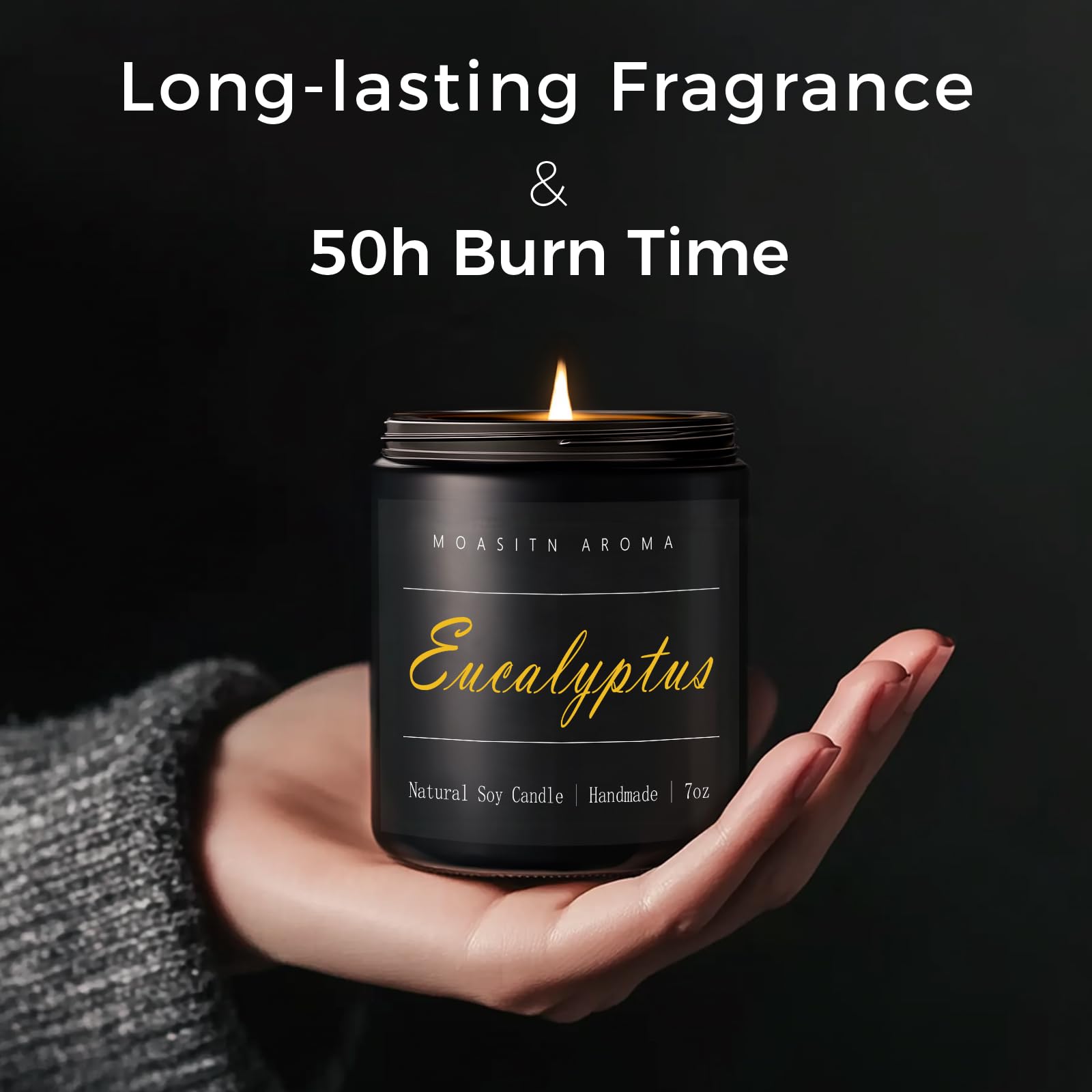 MOASITN Eucalyptus Natural Soy Candle – Mint, Eucalyptus & Basil Heavenly Scented Candle for Home Aromatherapy | Handmade, Long-Lasting, Clean Burn | Gift for Women & Men | 7oz