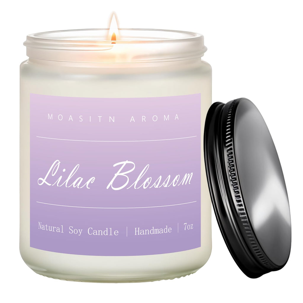 MOASITN Lilac Blossom Spring Soy Candle - 7oz | Lavender, Lilac & Lemon Scented Aromatherapy Jar Candle