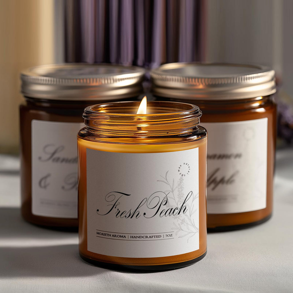 MOASITN Peach Scented Soy Candle - 7oz, Long-Lasting, Orange & Floral Notes