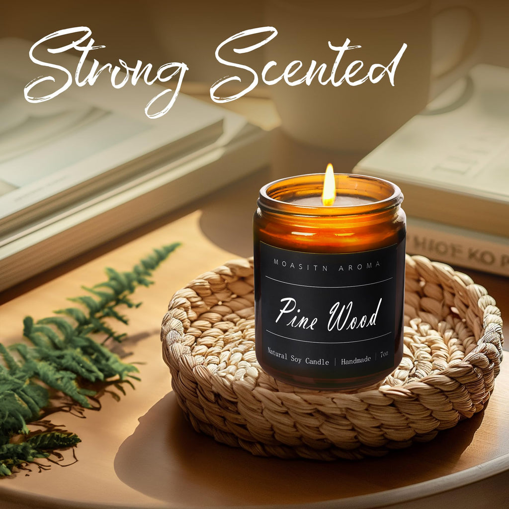 MOASITN Pine Wood Scented Candles – Organic Soy, Handmade 7oz Gift