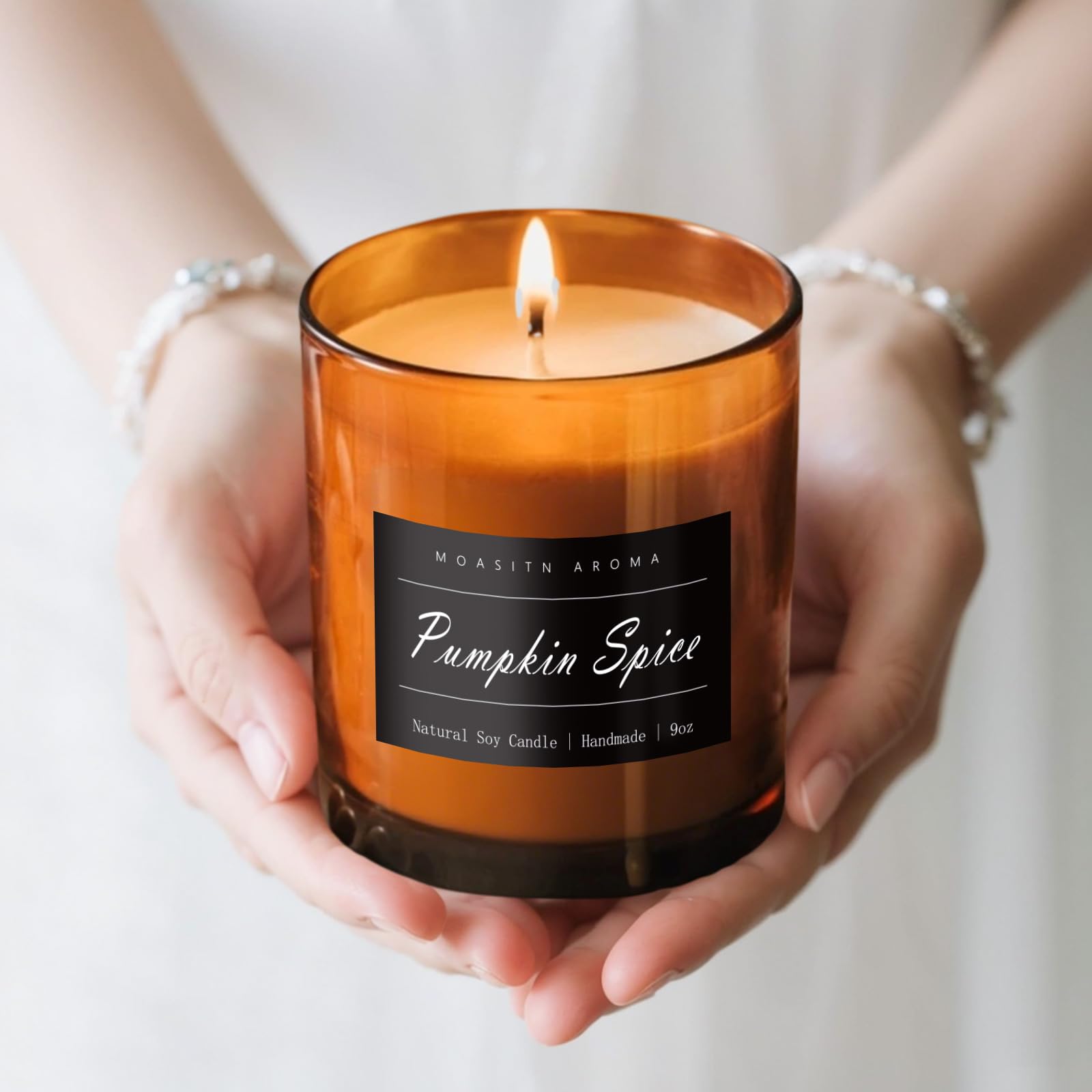 MOASITN Pumpkin Spice Soy Candle 9oz – Handmade Large Luxurious Aromatherapy Jar