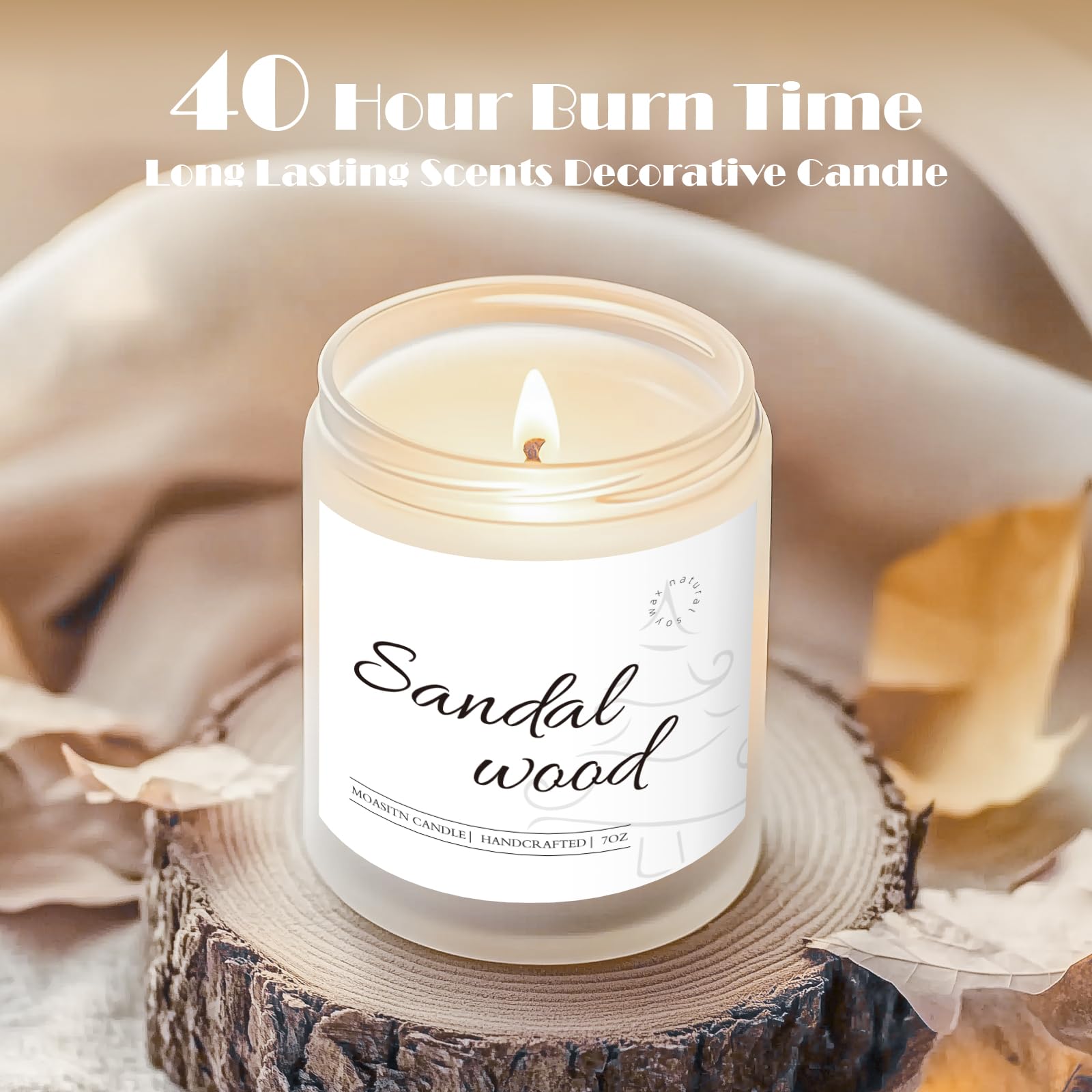 MOASITN Sandalwood Scented Candle – Cedar, Musk Soy Jar Candle 7oz | Handmade Aromatherapy Gift