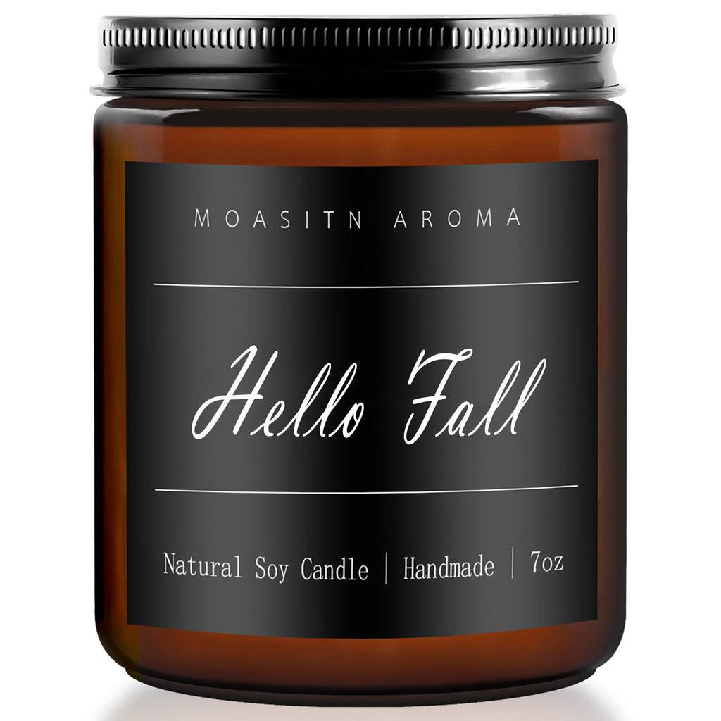 MOASITN Hello Fall Scented Candle – Natural Soy, Handmade 7oz Jar | Aromatherapy Gift for Women & Men
