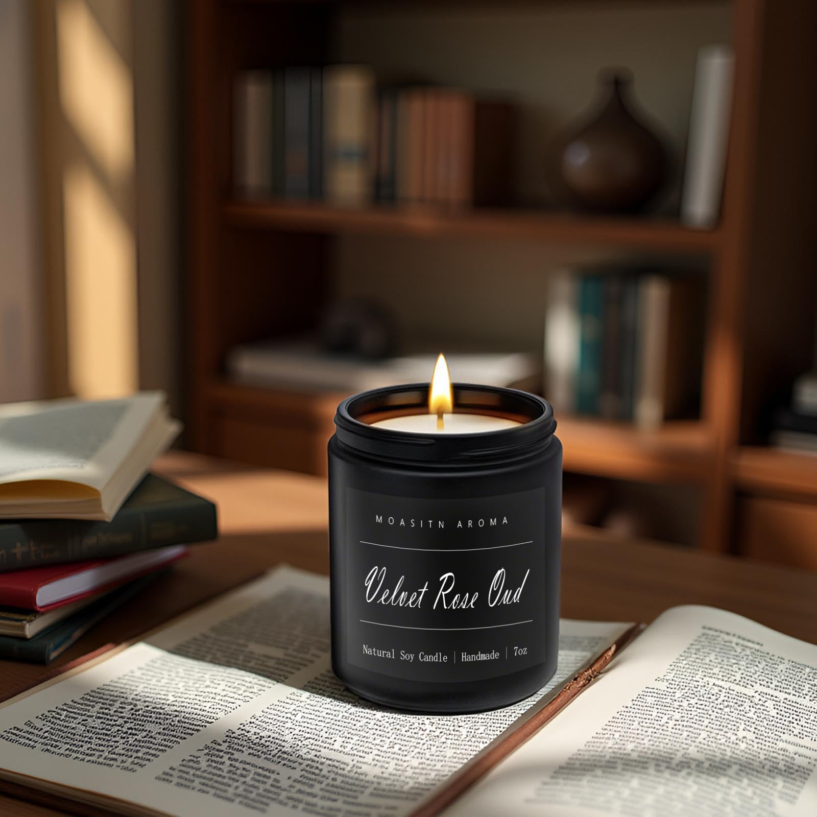 MOASITN Velvet Rose Oud Soy Candle – Handmade 7oz Aromatherapy Jar Candle | Long-Lasting Gift for Men & Women