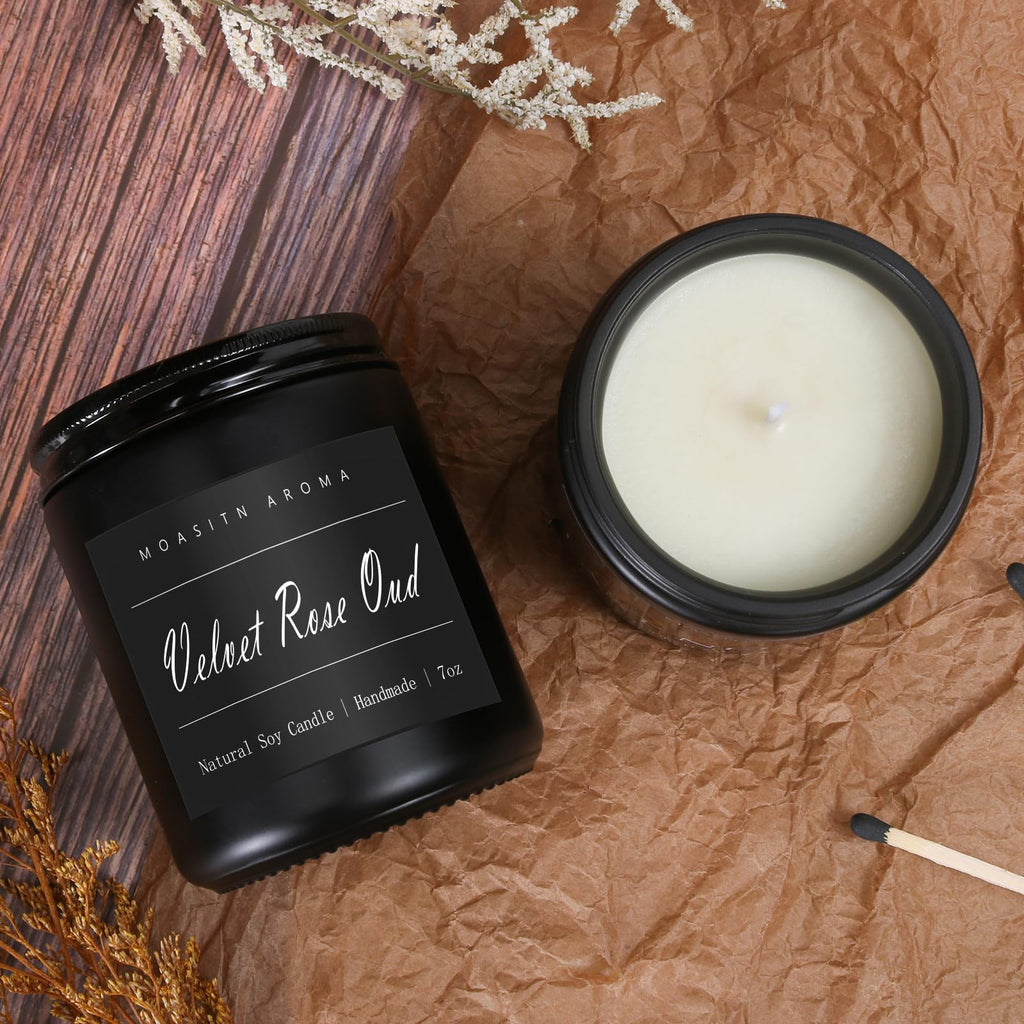MOASITN Velvet Rose Oud Soy Candle – Handmade 7oz Aromatherapy Jar Candle | Long-Lasting Gift for Men & Women