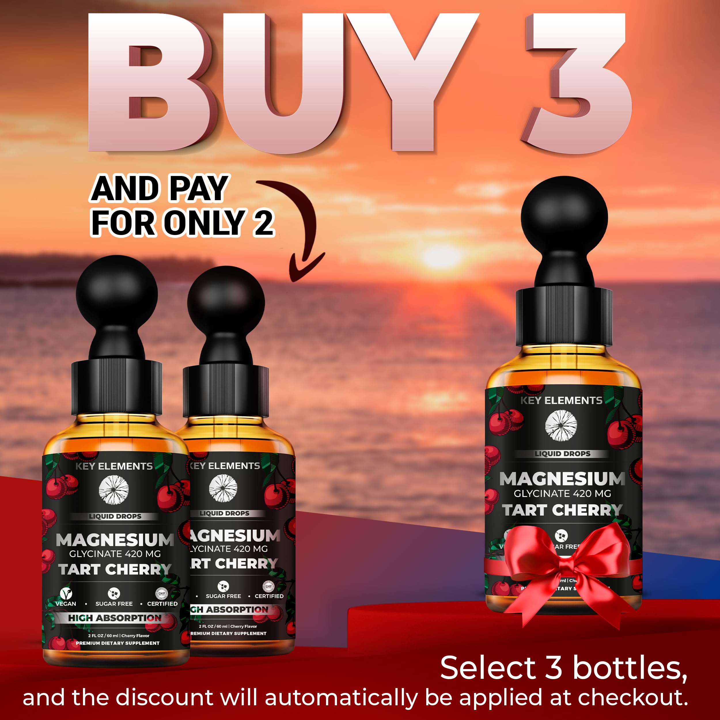 Liquid Magnesium Glycinate 420 Mg with Natural Tart Cherry Extract | Magnesium Glycinate Drops Supplement for Sleep, Mood & Mobility Support | Tart Cherry Extract