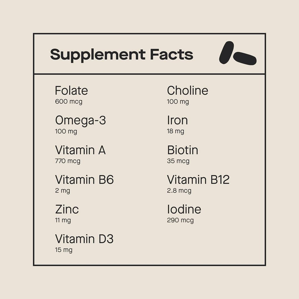 Modern Fertility Prenatal Multivitamin – OB-GYN Developed, 12 Essential Nutrients, 60 Capsules