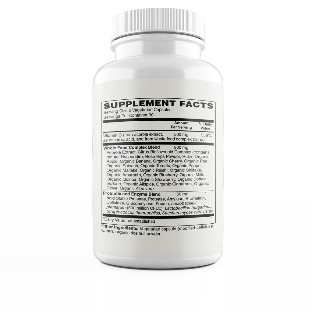 Modern Organics Vitamin C 500mg | Whole Food Acerola Vitamin C + 23 Organic Fruits | 60 Vegan Capsules