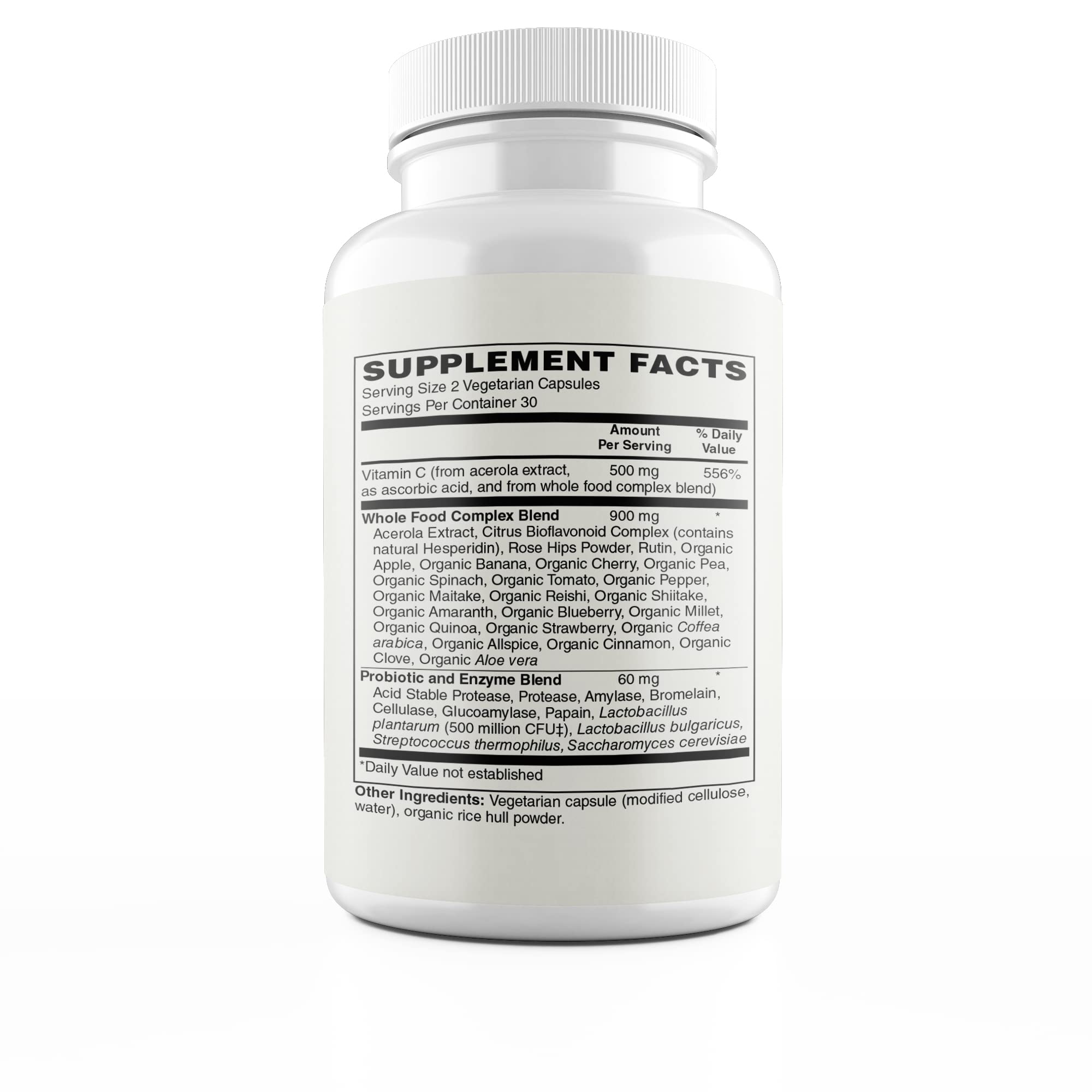 Modern Organics Vitamin C 500mg | Whole Food Acerola Vitamin C + 23 Organic Fruits | 60 Vegan Capsules