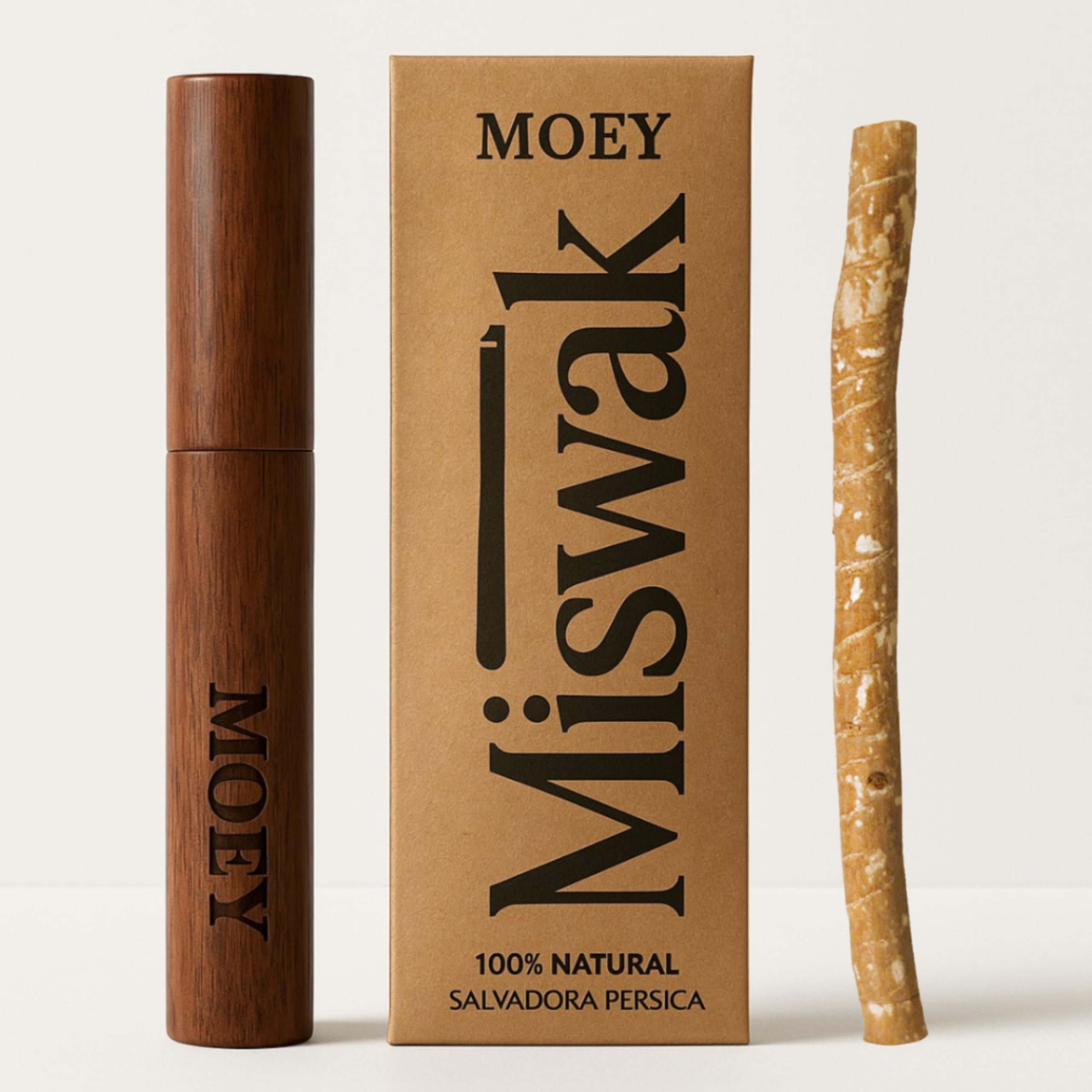 MOEY Miswak Stick with Wooden Holder – Salvadora Persica, Whitens Teeth