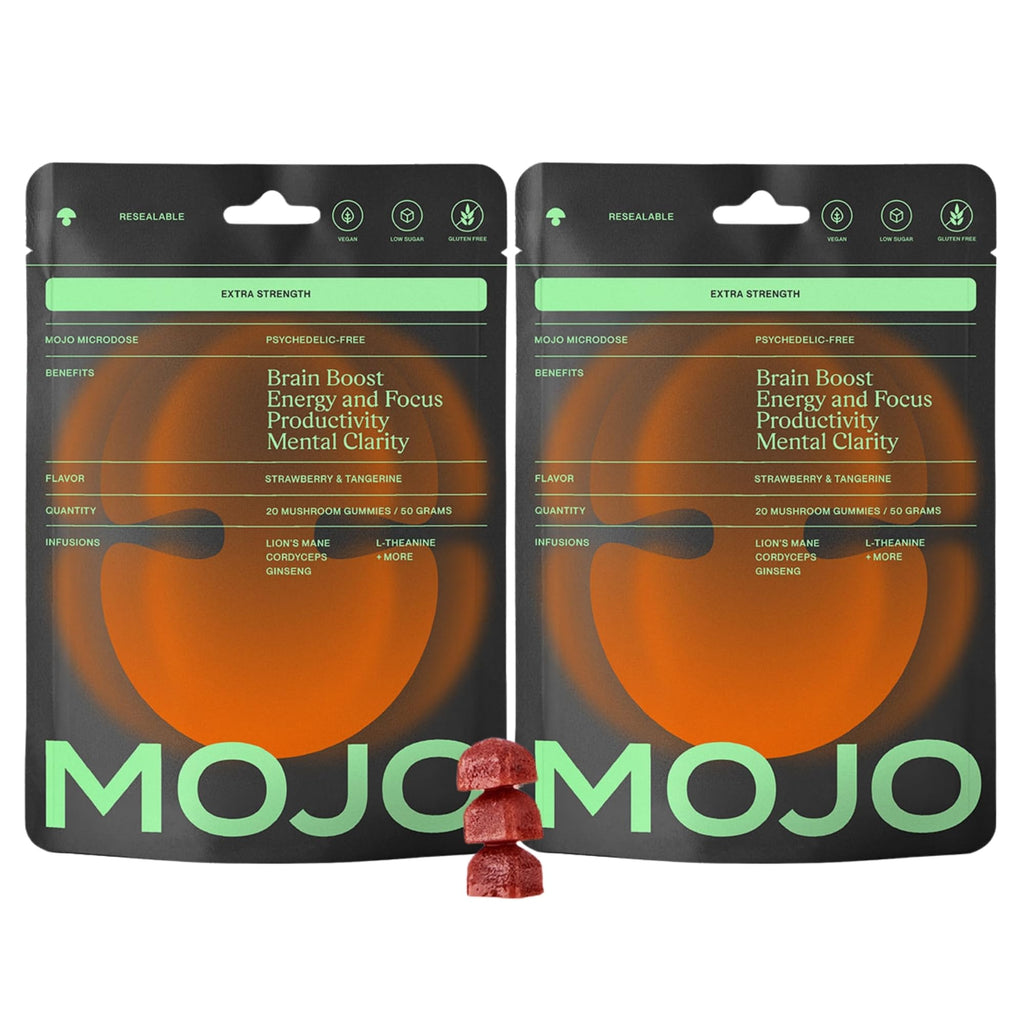 Mojo Focus Gummies with Lion's Mane, Panax Ginseng, Ginger & Cordyceps – Energy & Focus Supplement (Vegan) | 20 Count Pack of 2