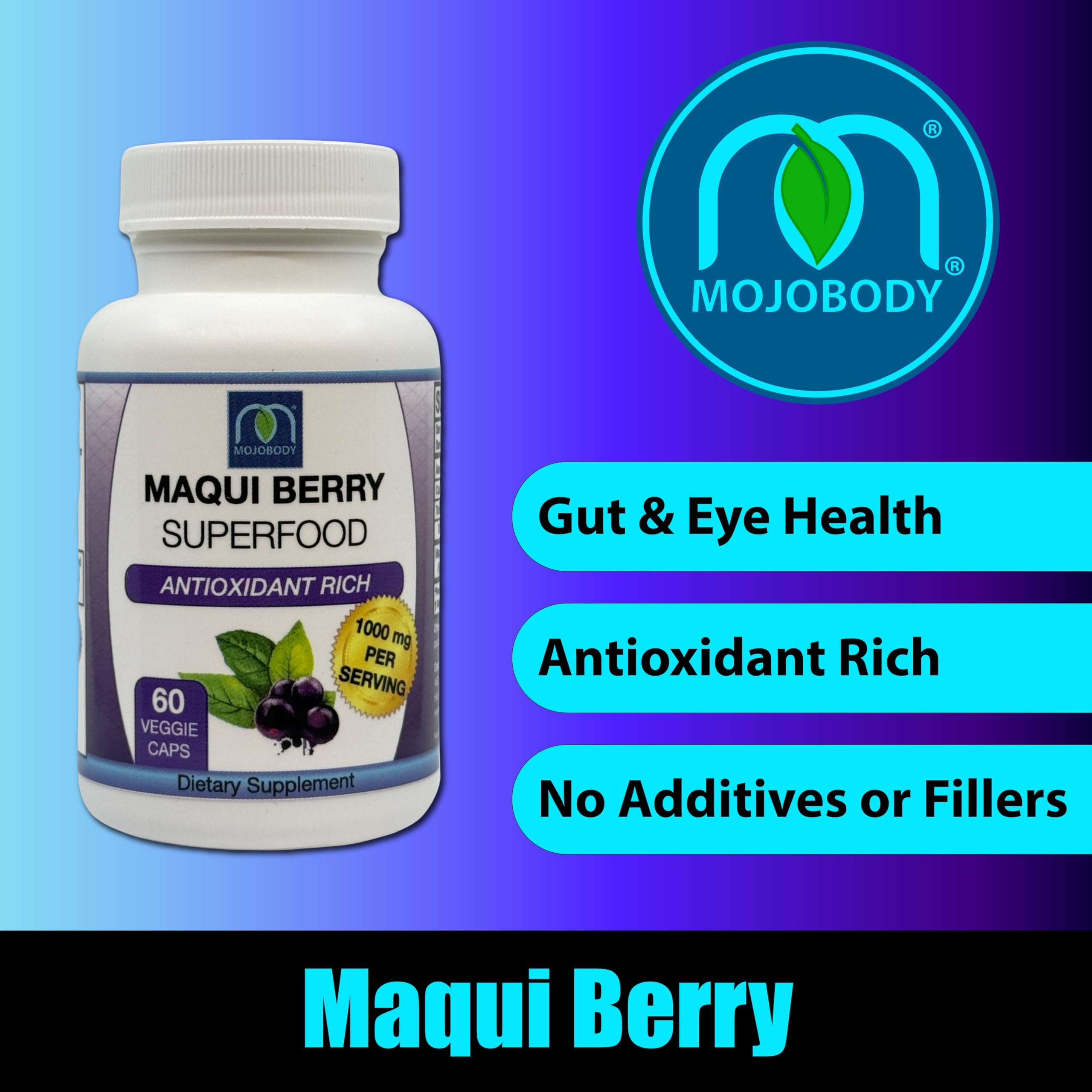 MOJObody Maqui Berry Capsules – MaquiForza Antioxidant Rich, 1000mg per Serving, 60 Veggie Caps