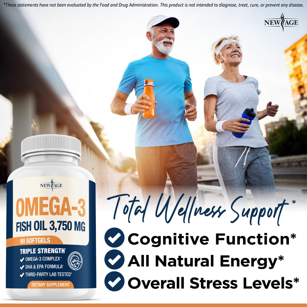 NEW AGE Triple Strength Omega 3 Fish Oil 3750 mg – 1350 mg EPA + 900 mg DHA | 270 Softgels
