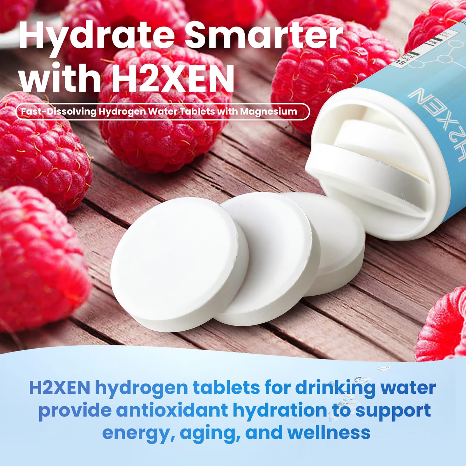 Hydrogen Water Tablets Raspberry – 8 PPM, 60 Count | With Magnesium