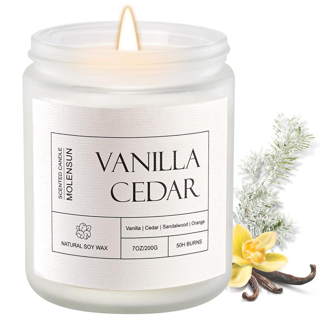 Molensun Vanilla Cedar Candle | 7 oz Soy Candle – Cozy Winter Gift