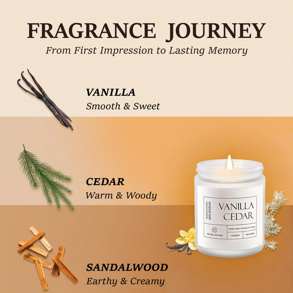 Molensun Vanilla Cedar Candle | 7 oz Soy Candle – Cozy Winter Gift
