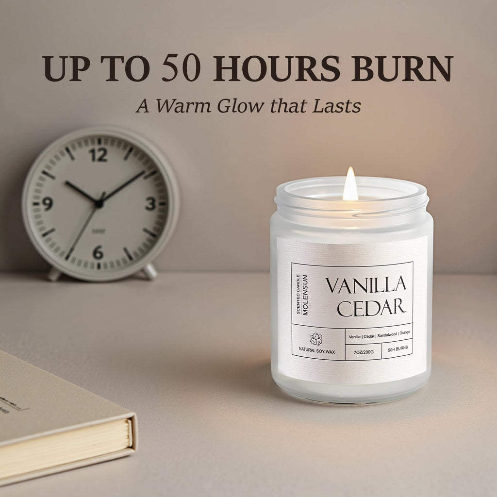Molensun Vanilla Cedar Candle | 7 oz Soy Candle – Cozy Winter Gift