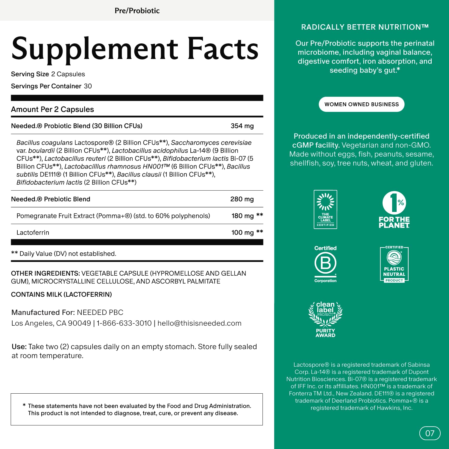 Needed Balance Prenatal Prebiotic & Probiotic — 60 Capsules