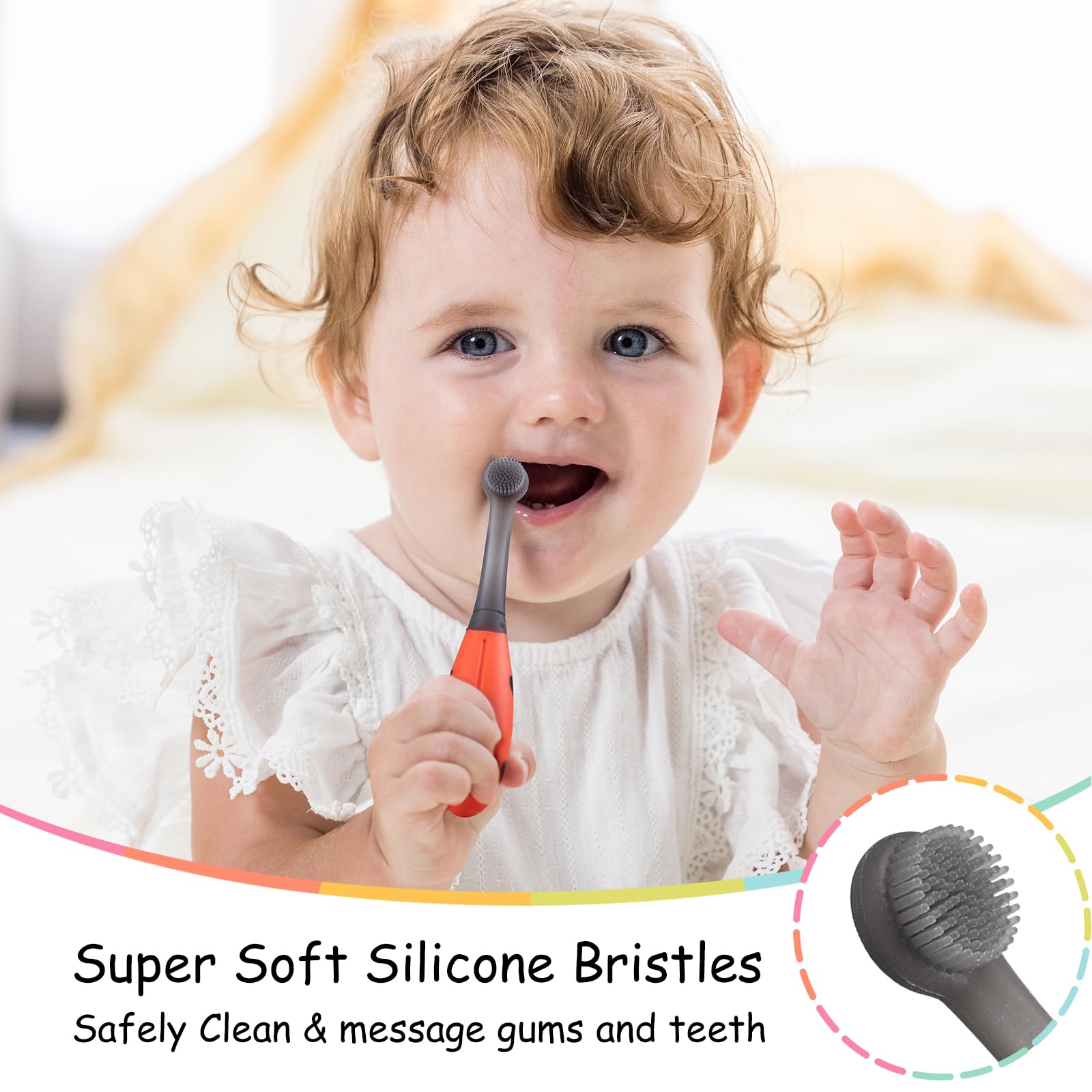 Mombella Ladybug Baby Toothbrush (6-12 Months & Up) – Extra Soft Silicone Infant Toothbrush