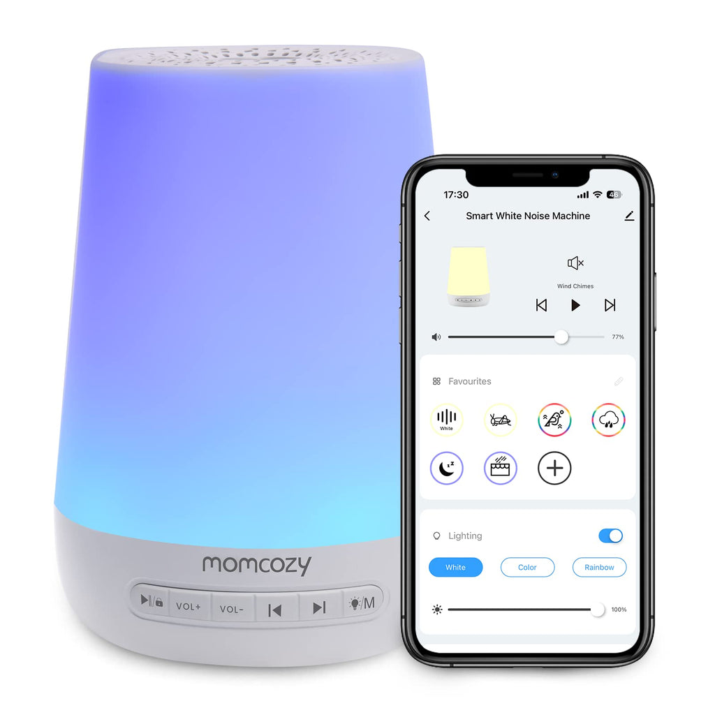 Momcozy Baby Sound Machine with Night Light | 34 Sounds, App Remote, Sleep Trainer (Blue)