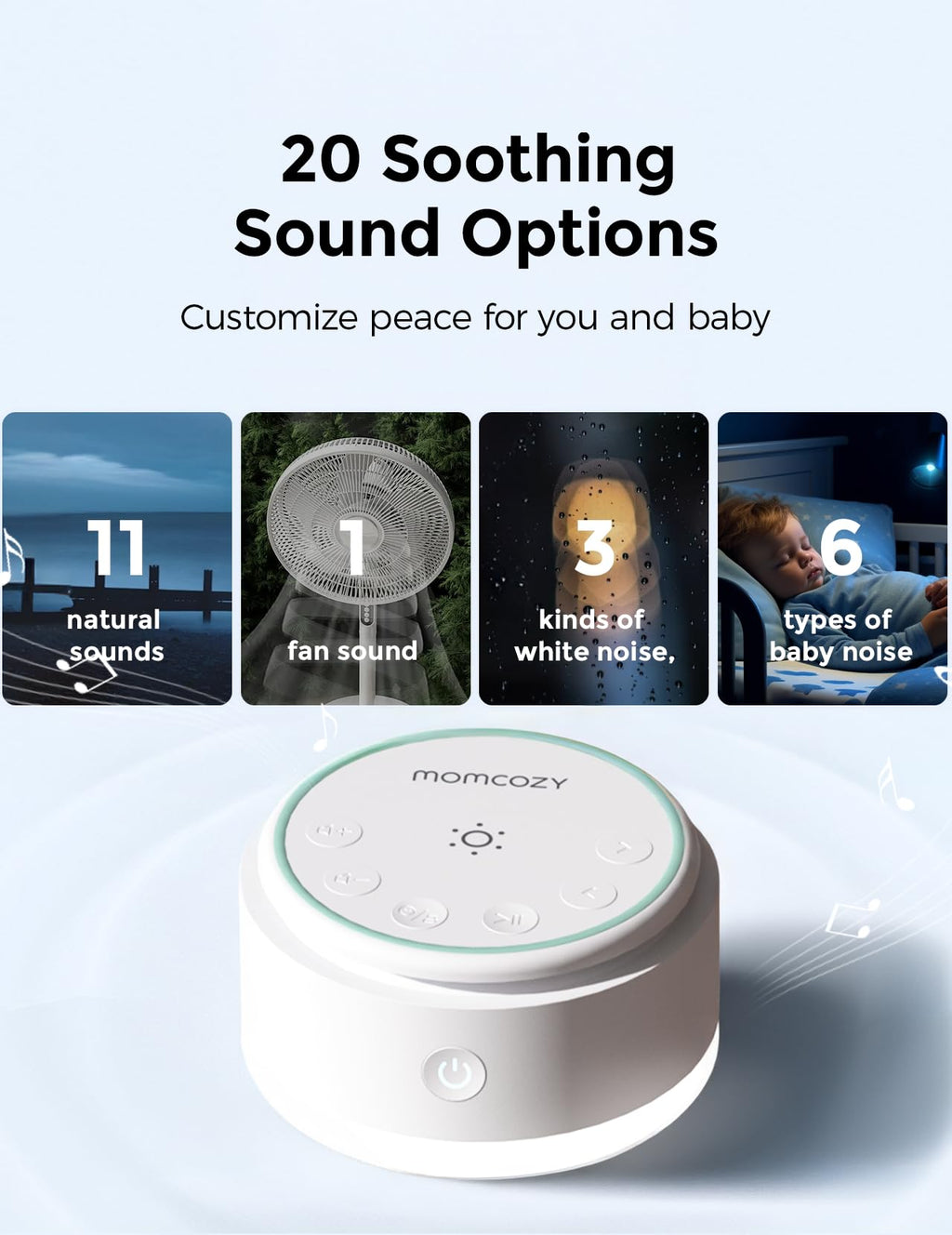 Momcozy Sound Machine for Baby | Portable White Noise with Night Light & 20 Sleep Sounds