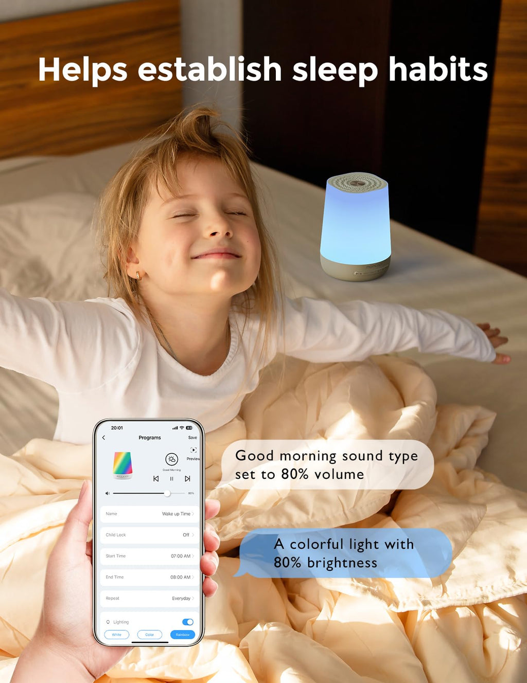 Momcozy Baby Sound Machine with Night Light — 34 Soothing Sounds & App Control (Green)