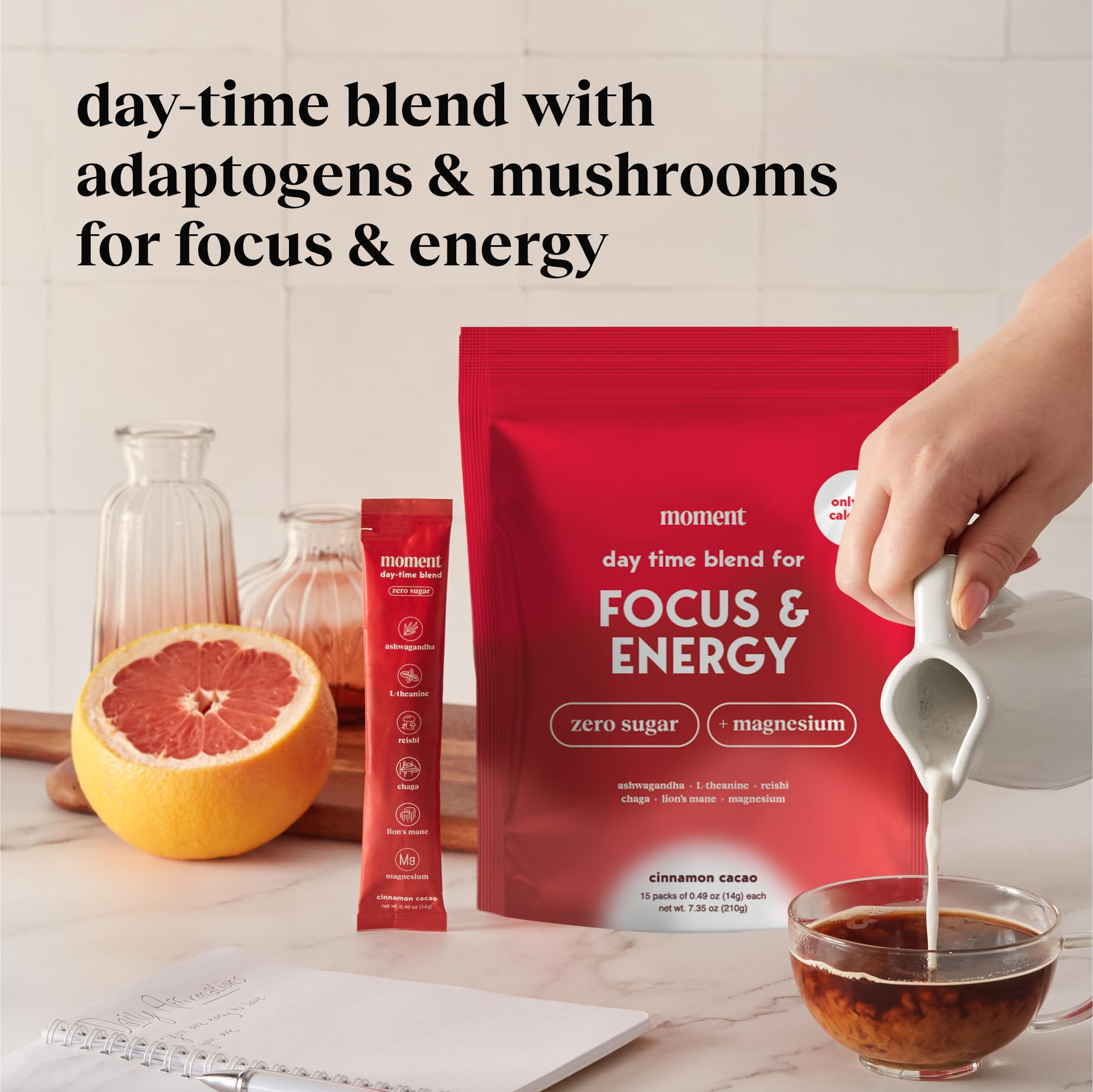 Moment Morning Energy Chai (SHARK TANK) | Coffee Alternative with Cacao, Adaptogens & Mushrooms | Zero Sugar Powder | Ashwagandha, Chaga, Lions Mane, L-theanine for Focus | Keto | 15 Servings
