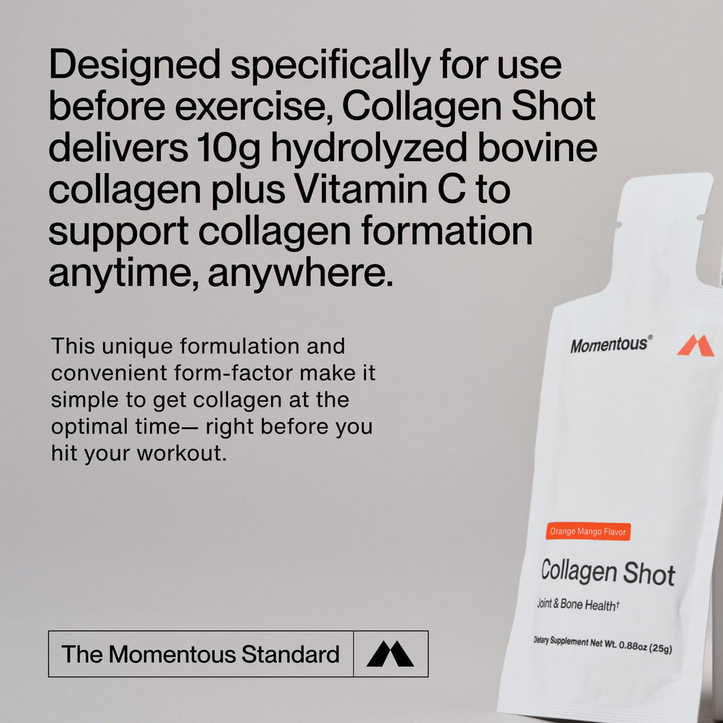 Momentous Collagen Shot - Hydrolyzed Collagen + Vitamin C, NSF Certified for Sport, Orange Mango, 15 Servings