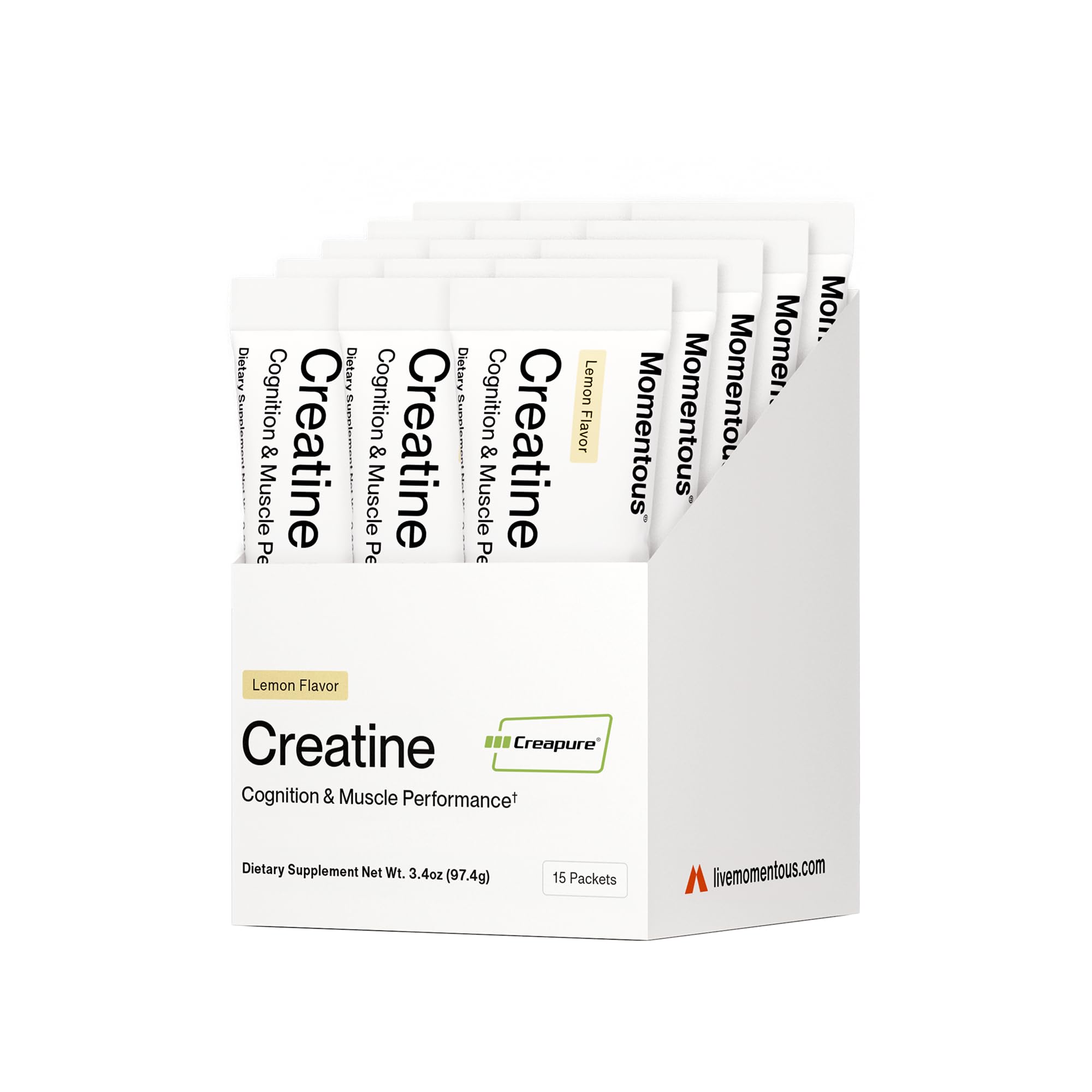 Momentous Lemon Creatine Monohydrate Powder | Creapure Creatine | NSF Certified for Sport | 6.49 g/Serving | 15 Servings