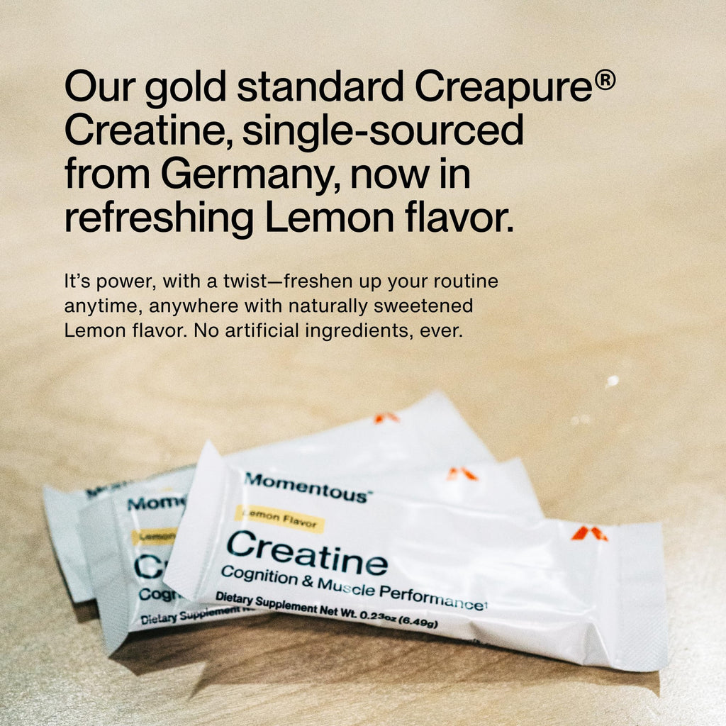 Momentous Lemon Creatine Monohydrate Powder | Creapure Creatine | NSF Certified for Sport | 6.49 g/Serving | 15 Servings