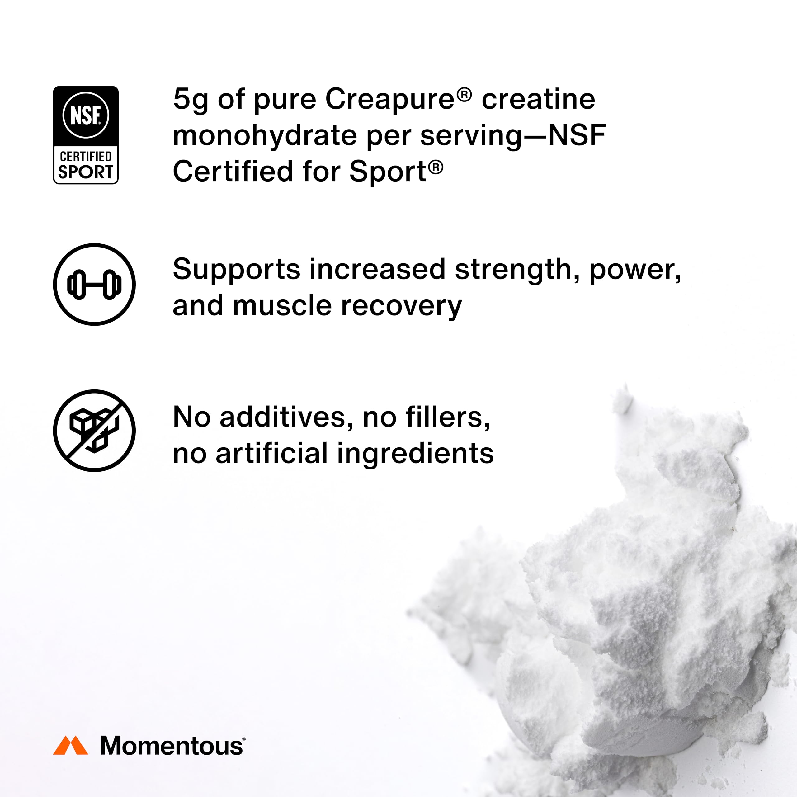 Momentous Lemon Creatine Monohydrate Powder | Creapure Creatine | NSF Certified for Sport | 6.49 g/Serving | 15 Servings
