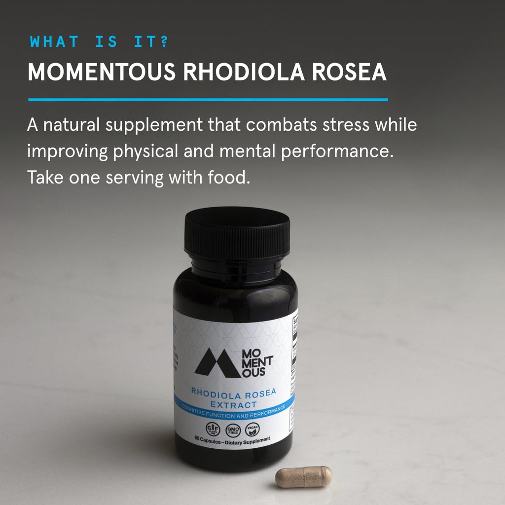 Momentous Rhodiola Rosea Supplement – Adaptogen for Stress, Cognition & Fatigue | NSF Certified for Sport | Vegan, GMO-& Gluten-Free | 60 Servings