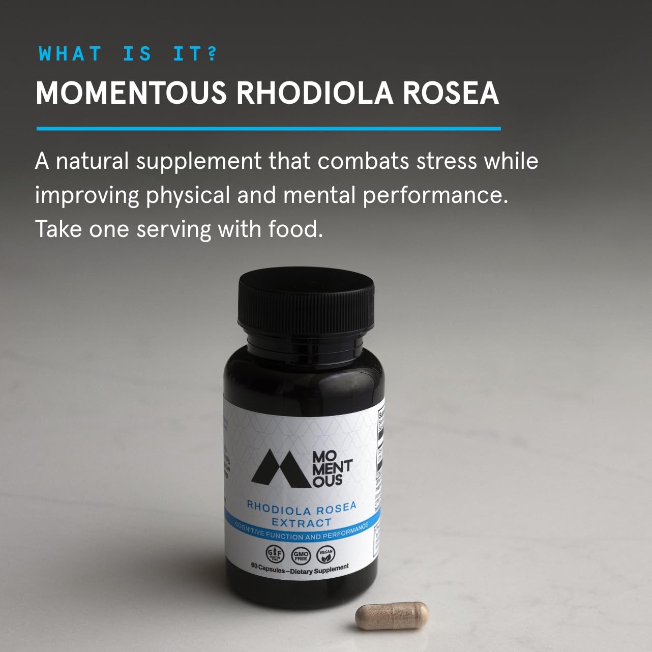 Momentous Rhodiola Rosea Supplement – Adaptogen for Stress, Cognition & Fatigue | NSF Certified for Sport | Vegan, GMO-& Gluten-Free | 60 Servings