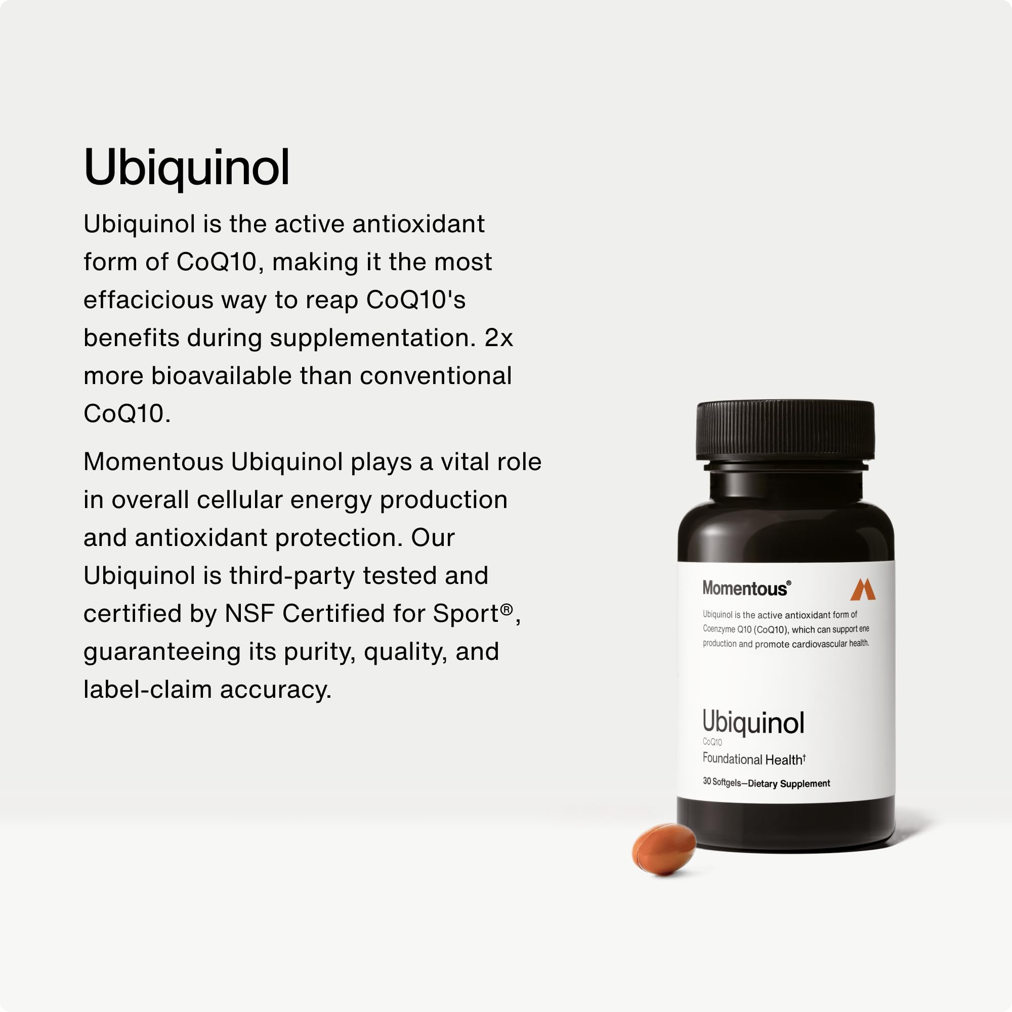 Momentous Ubiquinol | Plant-Based CoQ10 Softgels | NSF for Sport | 30 Servings