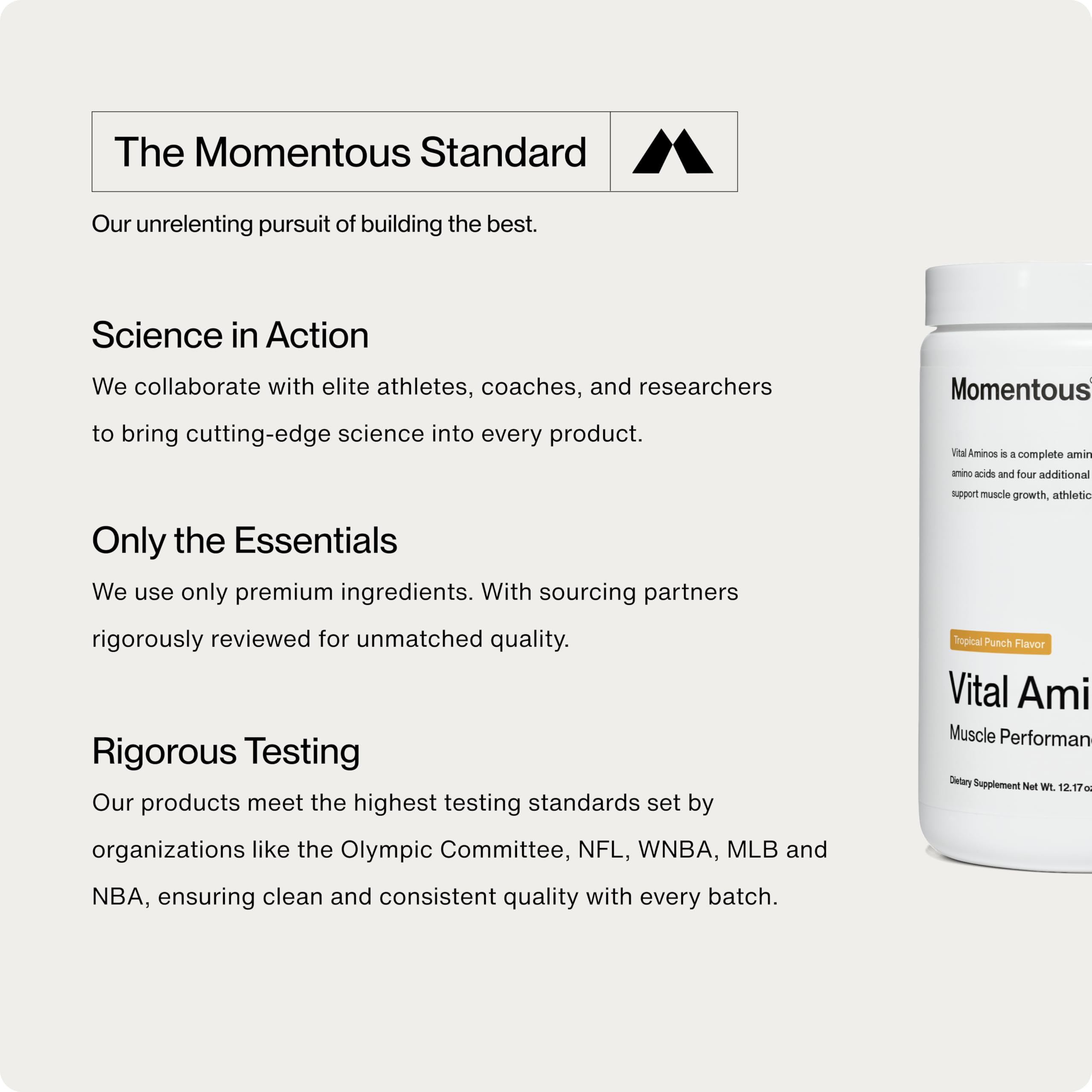 Momentous Vital Aminos Powder – 13 Amino Acids (EAAs + extras) | BCAA & EAA | Tropical Punch | NSF Certified for Sport | GMO & Gluten-Free | 30 Servings
