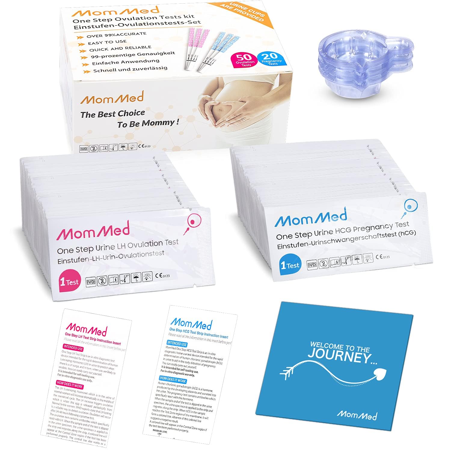 MomMed Pregnancy Test Strips & Ovulation Kit (HCG20-LH60) – 20 Tests, 60 Strips, 80 Cups