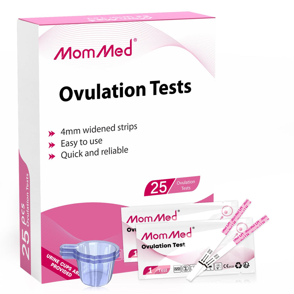 MomMed LH25 Ovulation Test Strips - 25 Cups, 99% Accurate | Pink