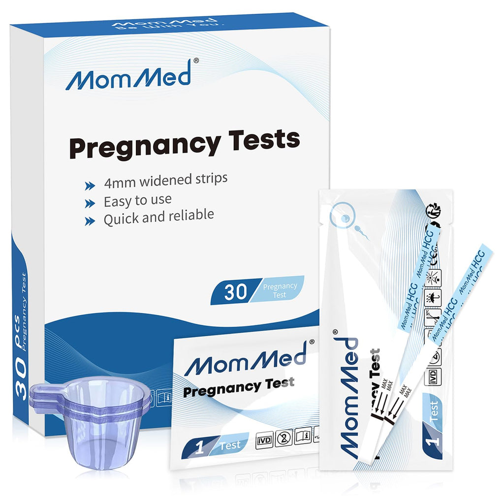 MomMed Pregnancy Test Strips – 30 Count, Early Detection, Over 99% Accurate, 30 Free Urine Cups