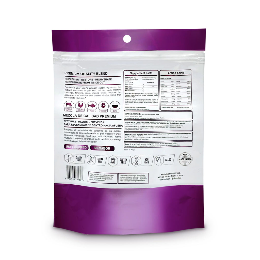 MO4T MOMOF4TRANSFORM Hydrolyzed Multi Collagen Powder | Sugar-Free, Grass-Fed | 1 lb | Hair, Skin & Nails