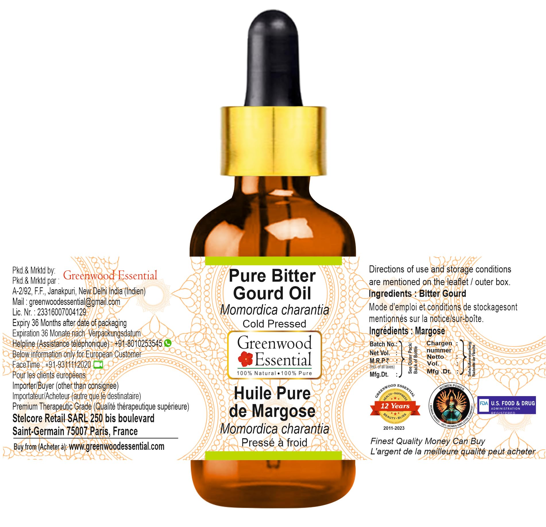 Greenwood Bitter Gourd Oil (Momordica charantia) 5ml – Cold-Pressed & Undiluted