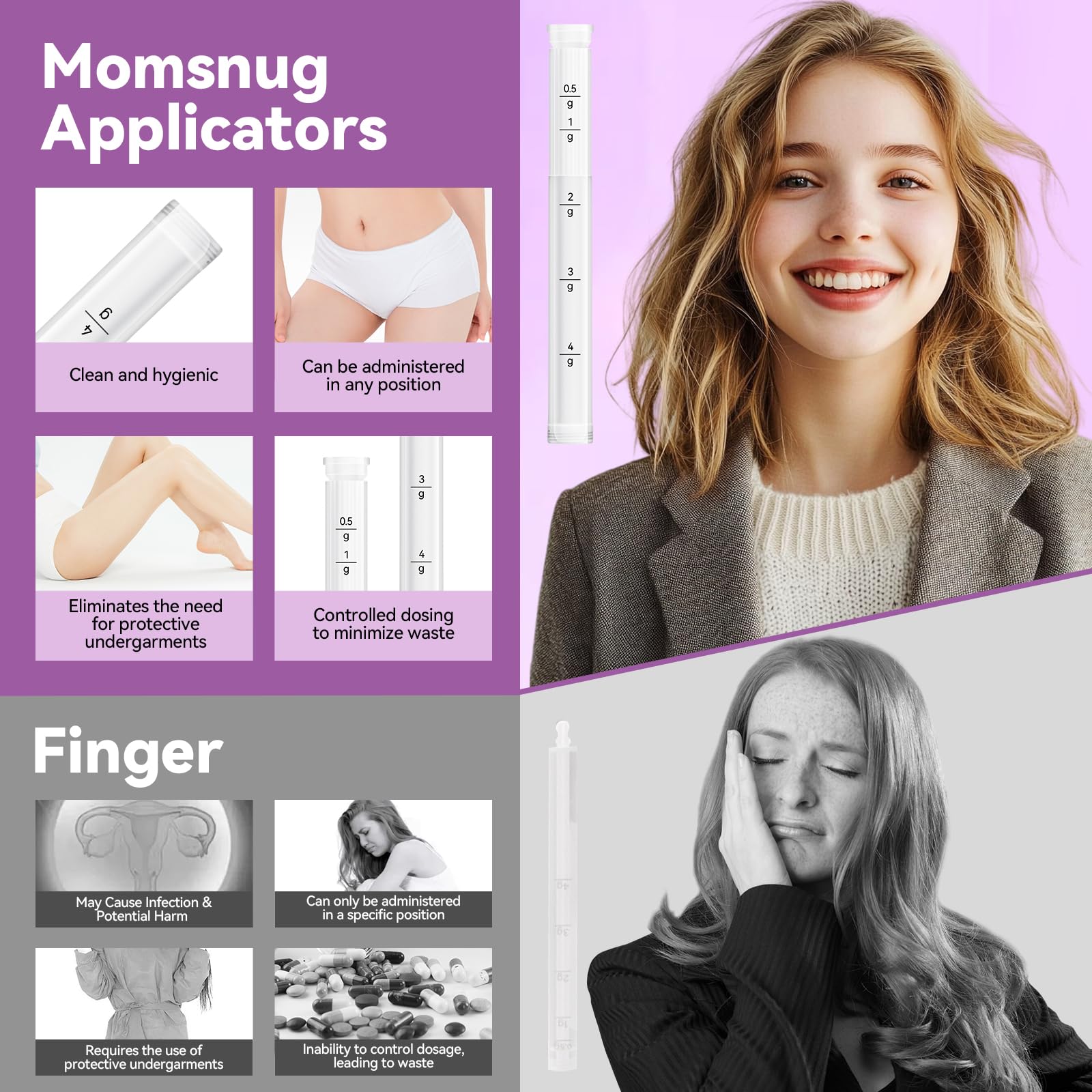 Momsnug Disposable Vaginal Cream Applicators with Dosage Markings – 60 Pack