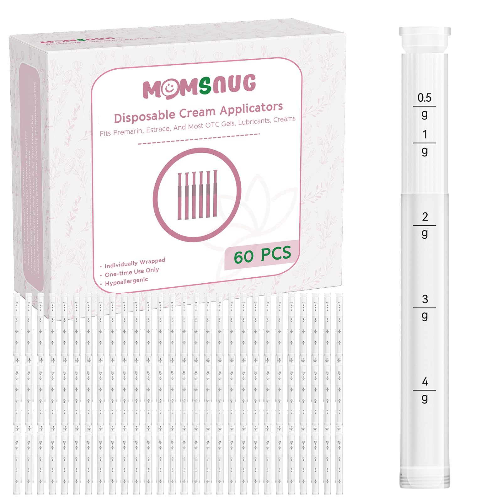 Momsnug Disposable Vaginal Cream Applicators with Dosage Markings – 60 Pack