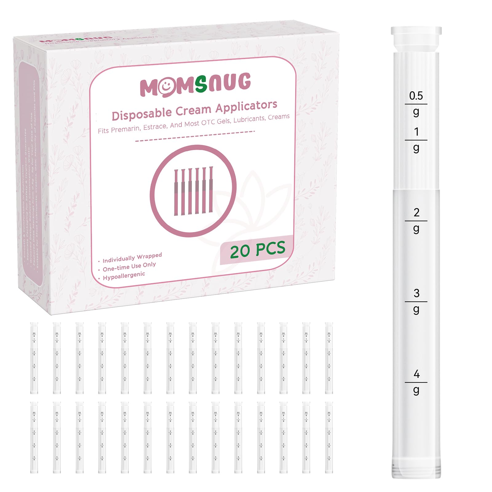 Momsnug Disposable Vaginal Gel Applicators with Dosage Markings – 20 Pack