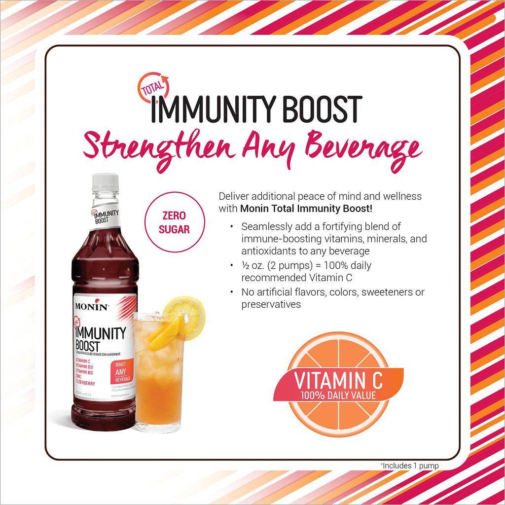 Monin Total Immunity Boost – Immune Support Syrup with Vitamin C, D & Elderberry | 1L + Pump
