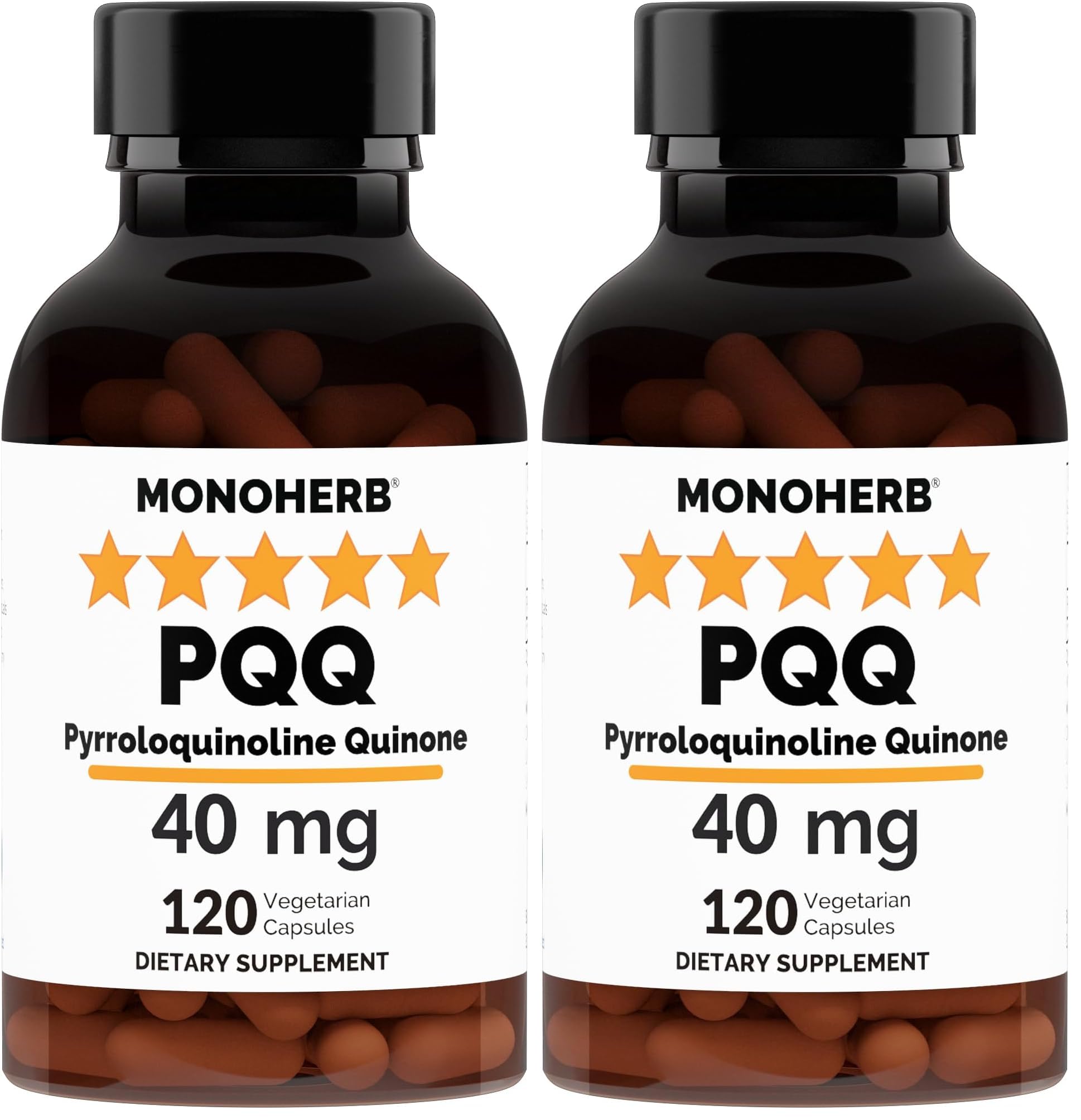 MONOHERB PQQ 40 mg – PQQ Supplement, Pyrroloquinoline Quinone, 120 Capsules (Pack of 2)